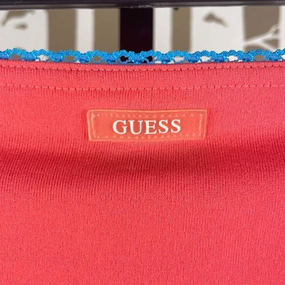 Y2K NEW Guess Blaze Orange Mesh Skirt Swim Coverup sz L - Picture 3 of 7